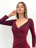 Abito glitter bordeaux scollo a cuore