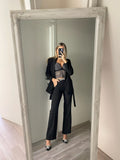 Completo giacca e pantalone frange paillettes nero