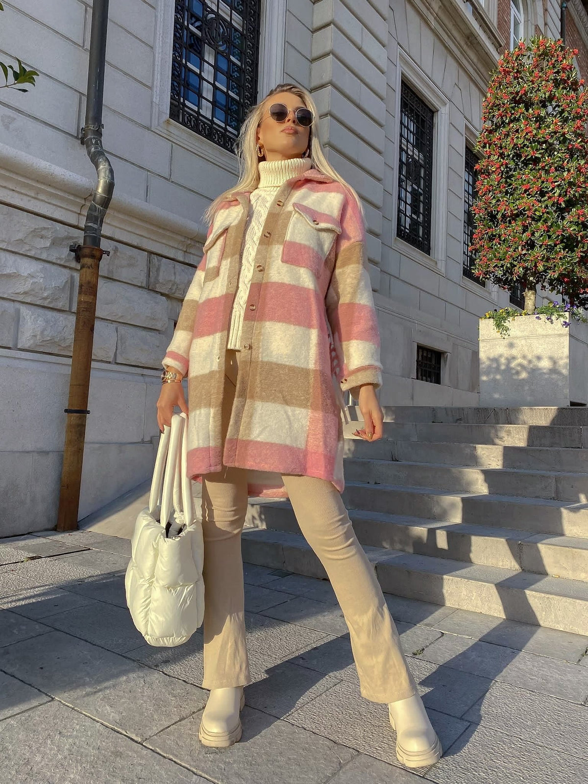 Giacca a quadri Rosa lunga con frange