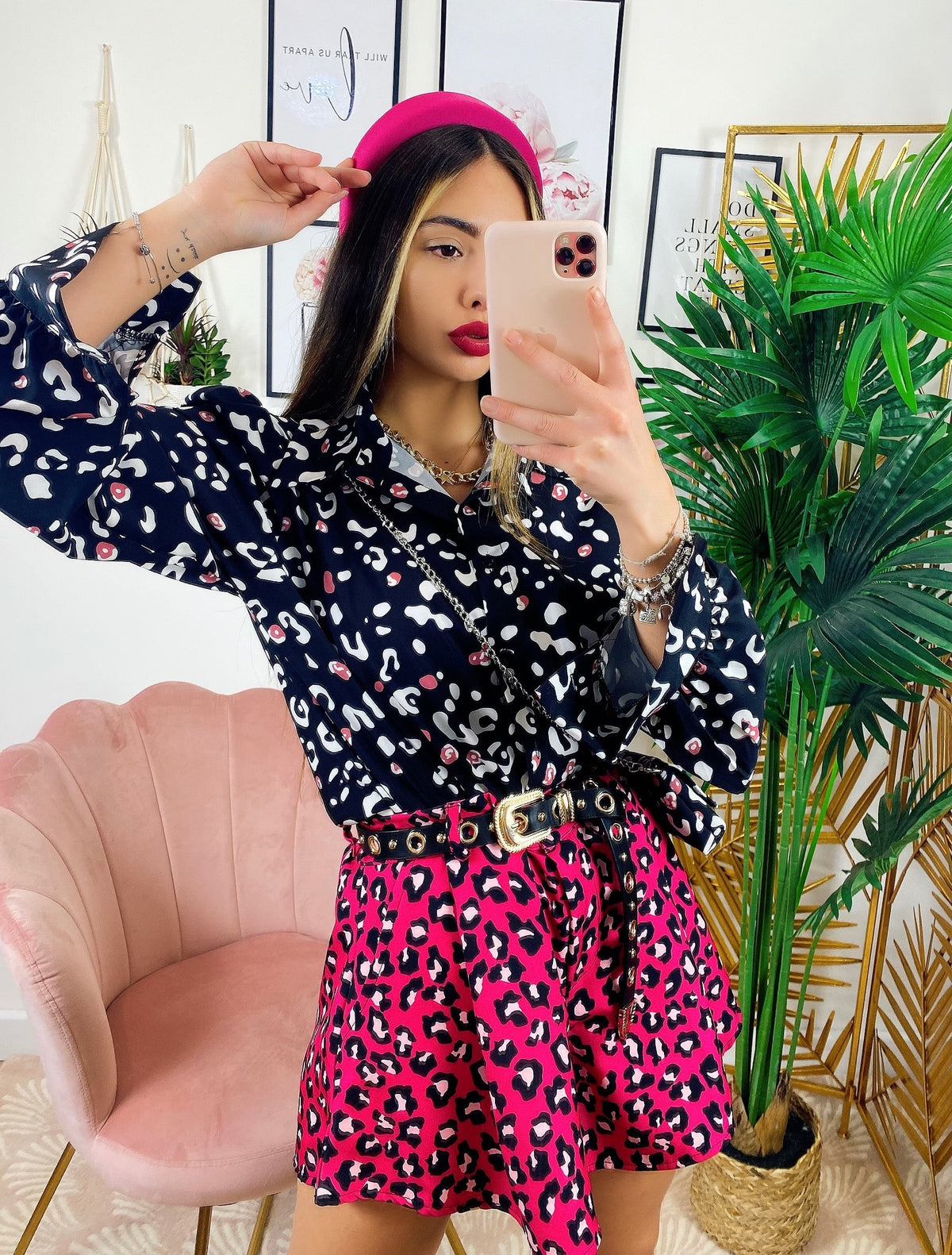 Camicia maculata con borsetta Nera