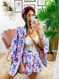 Completo Giacca e Short fiori celesti