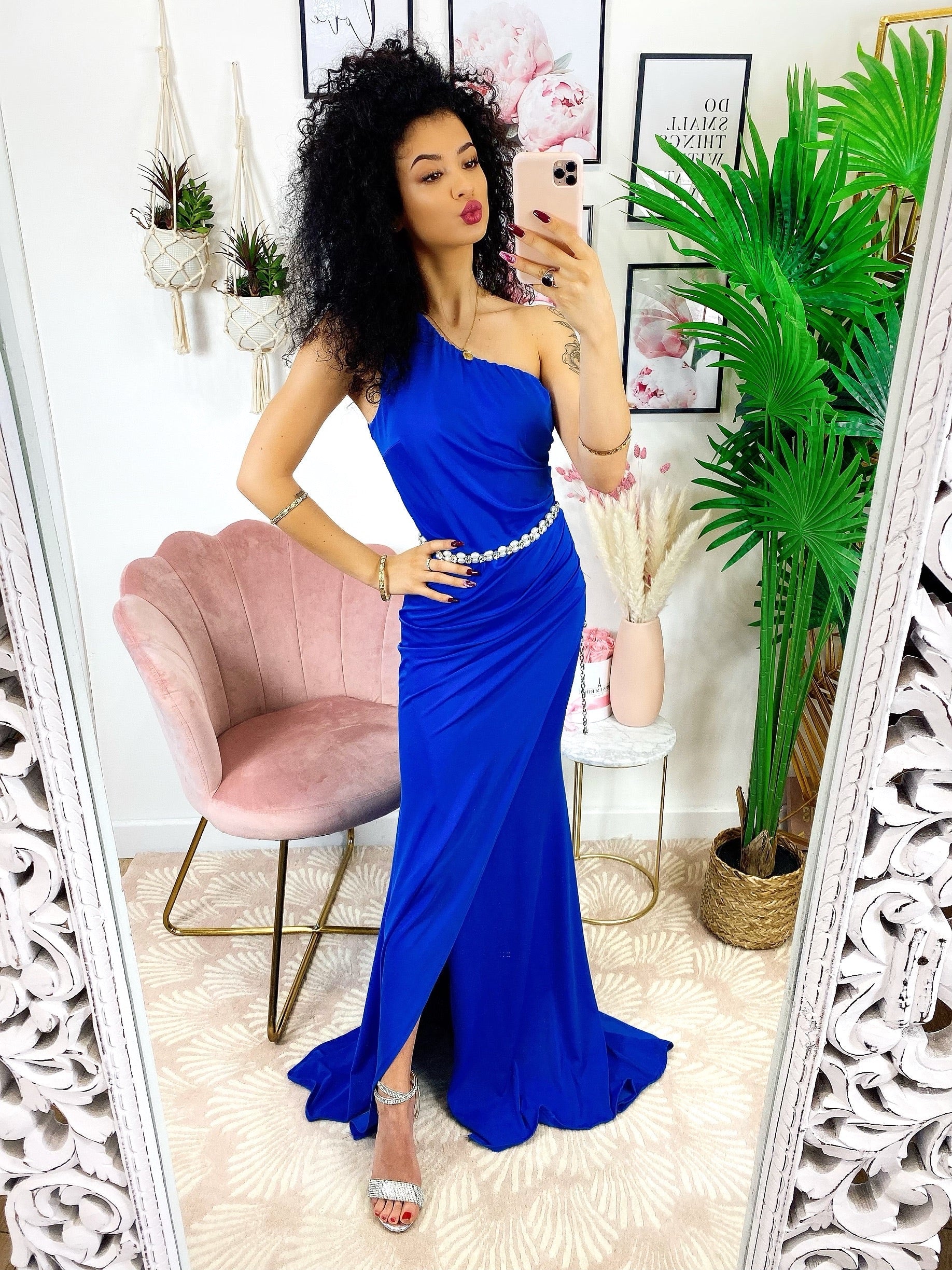 Dress Lungo a sirena monospalla blu elettrico