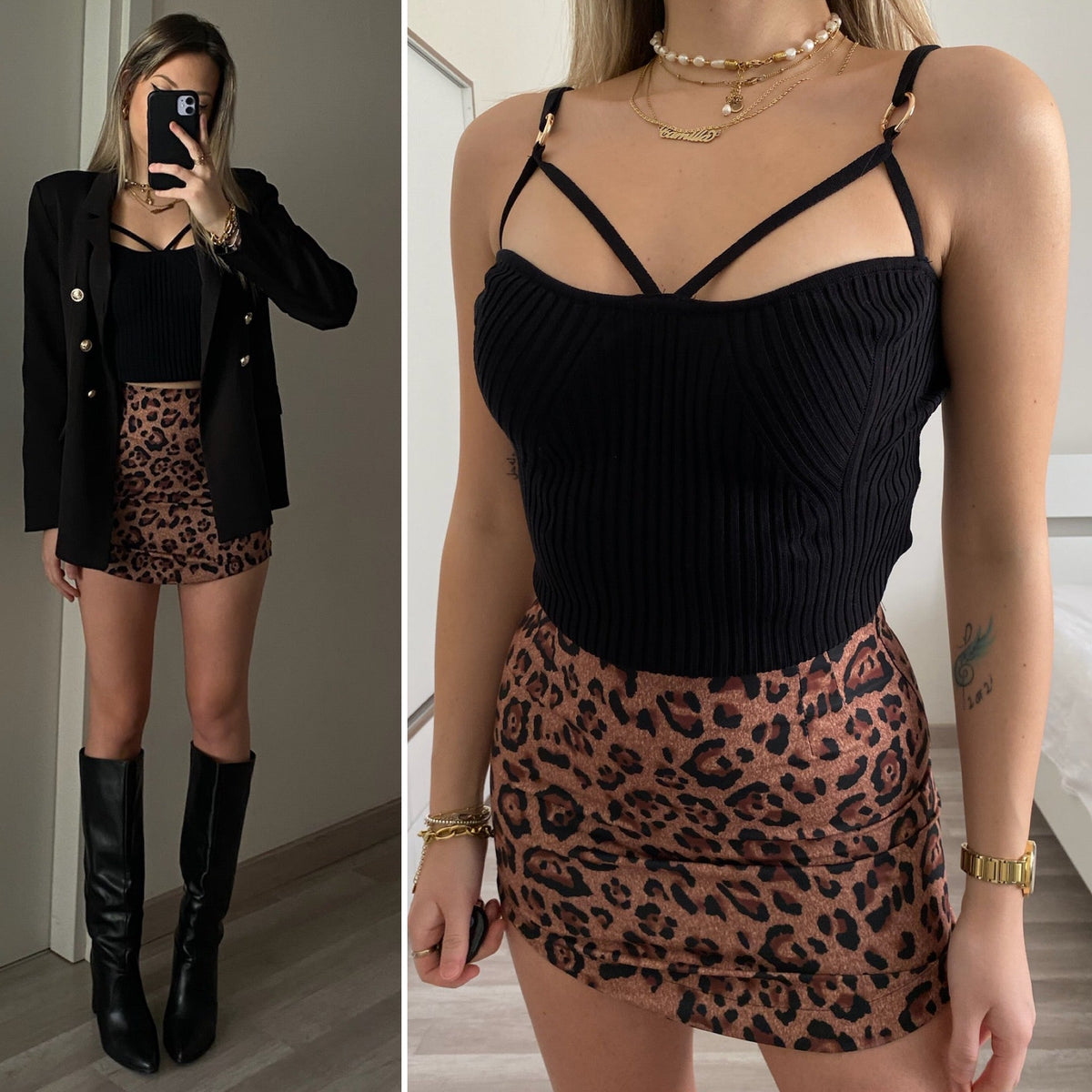 Top nero con anelli oro