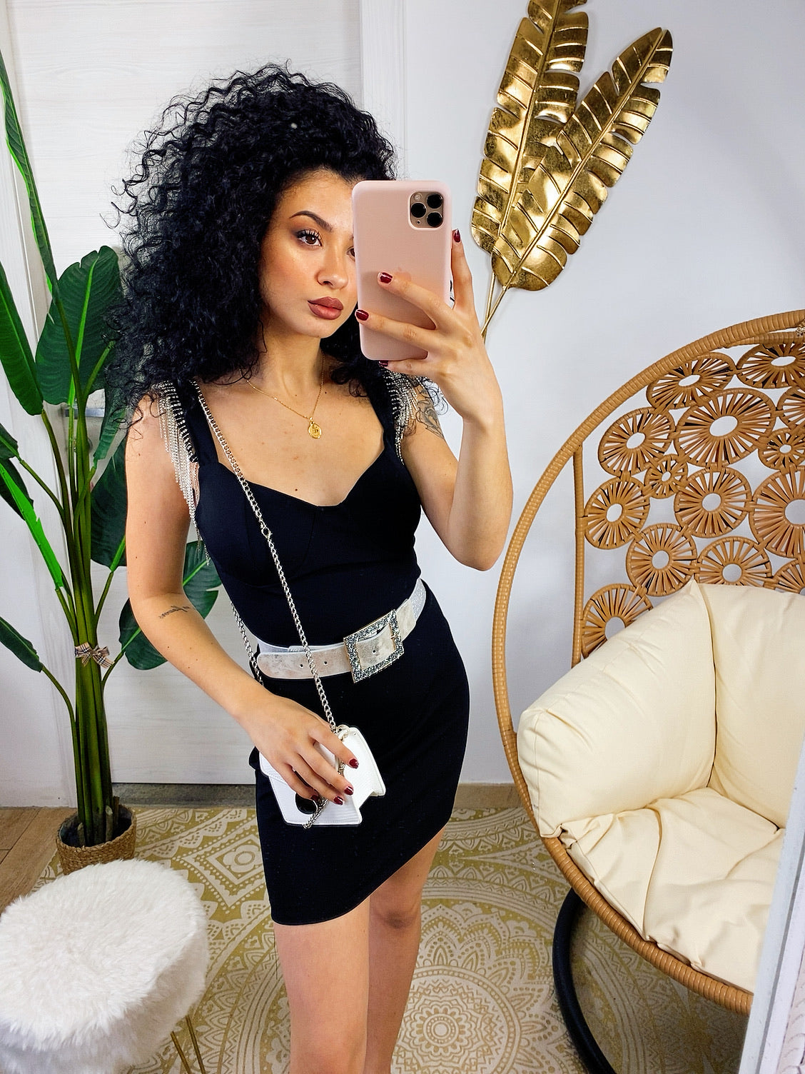 Tubino con frange in strass