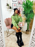 Maglione collo alto con rose verde