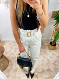Jeans bianco boyfriend con cintura compresa
