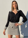 Gonna in tweed dettaglio nero