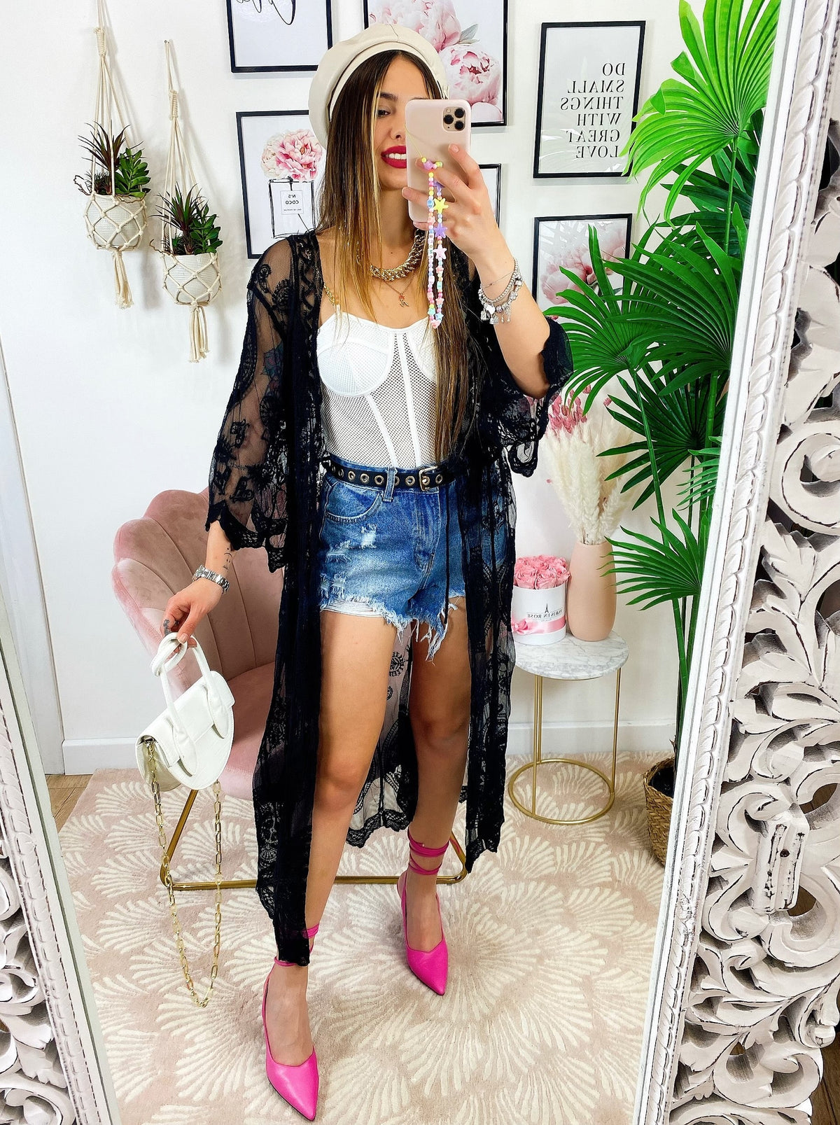 Pareo/kimono lungo in pizzo