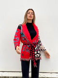 Cardigan con frange e cintura rosso