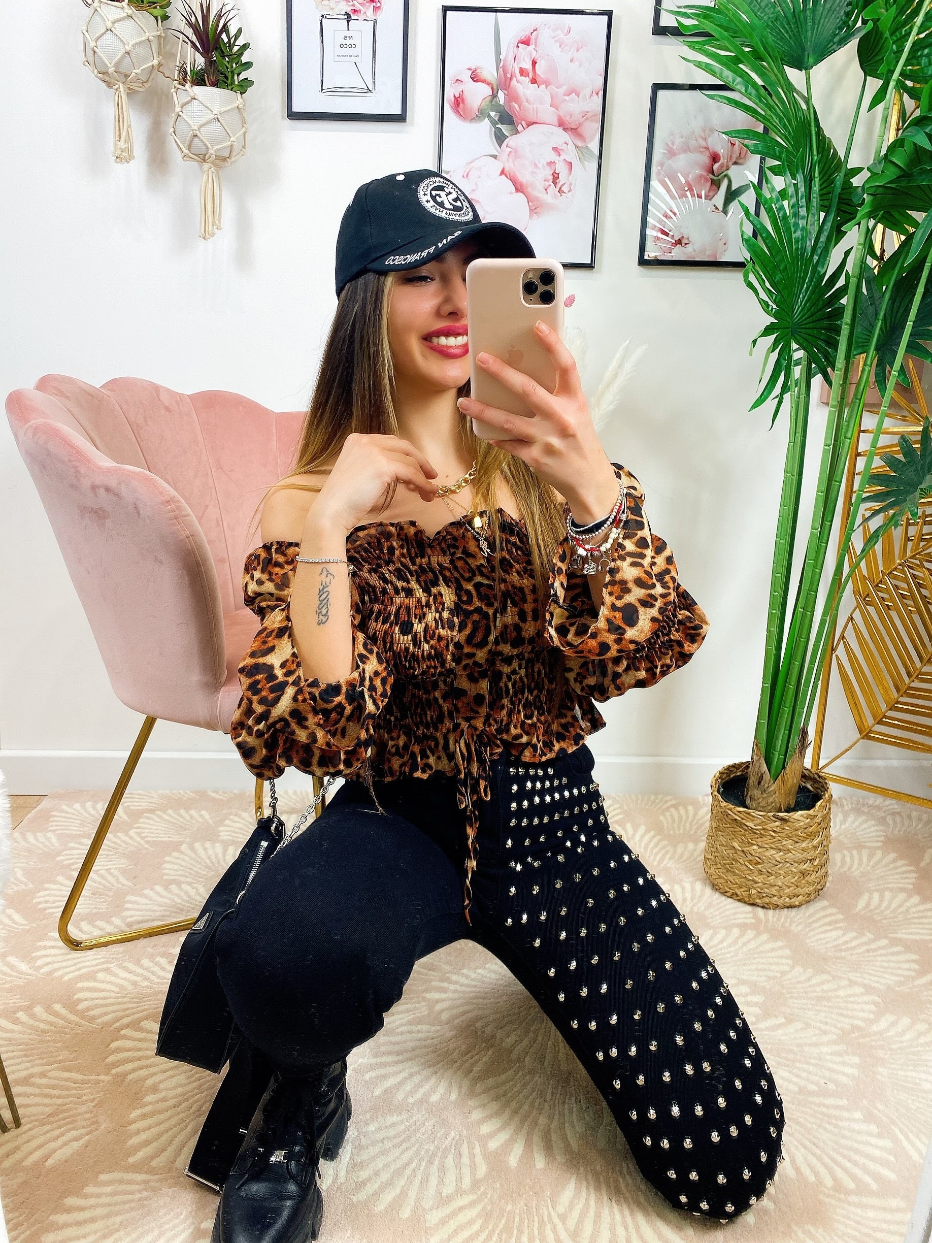 Jeans con borchie Nero