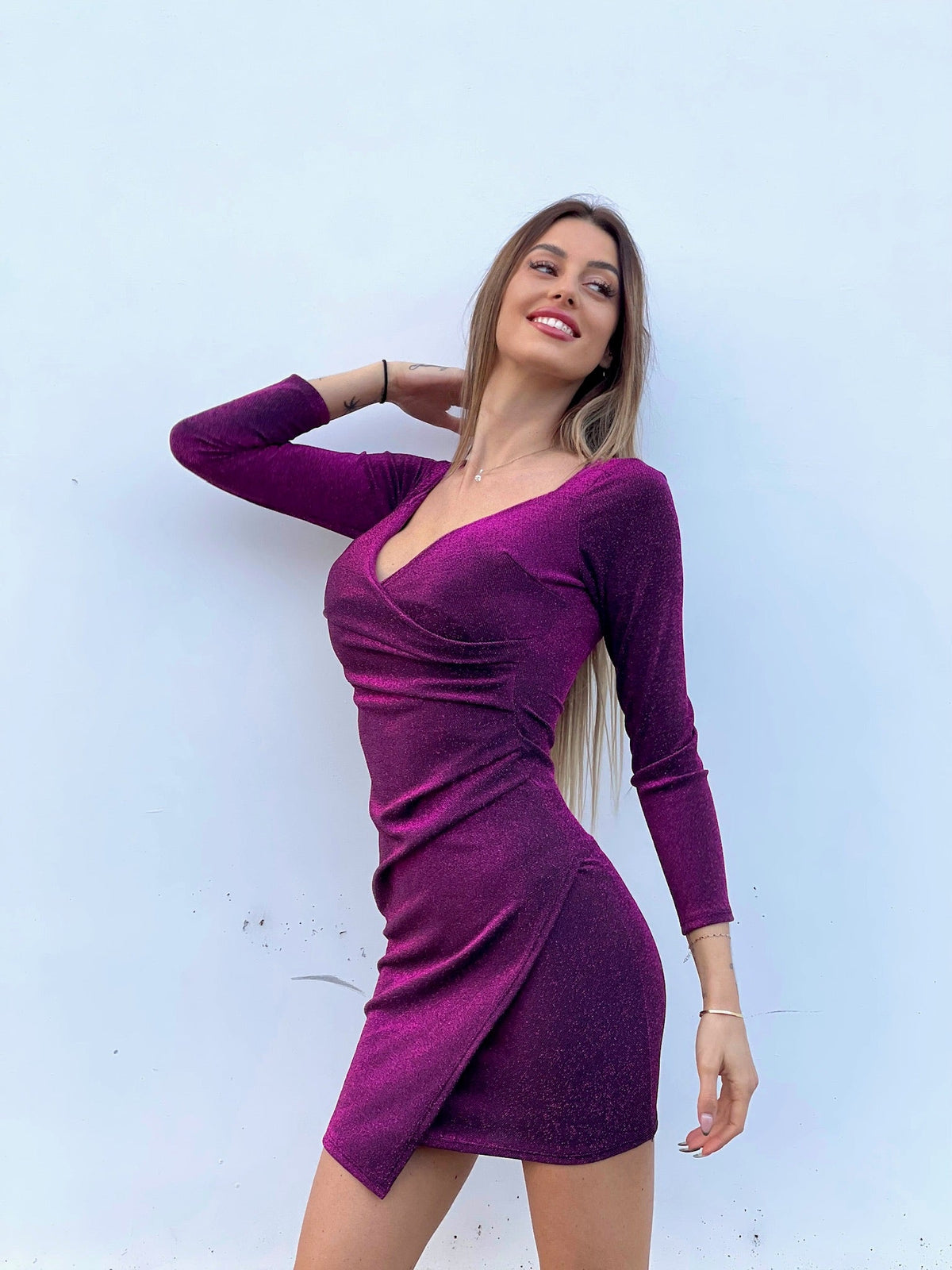 Abito glitter peonia scollo a cuore