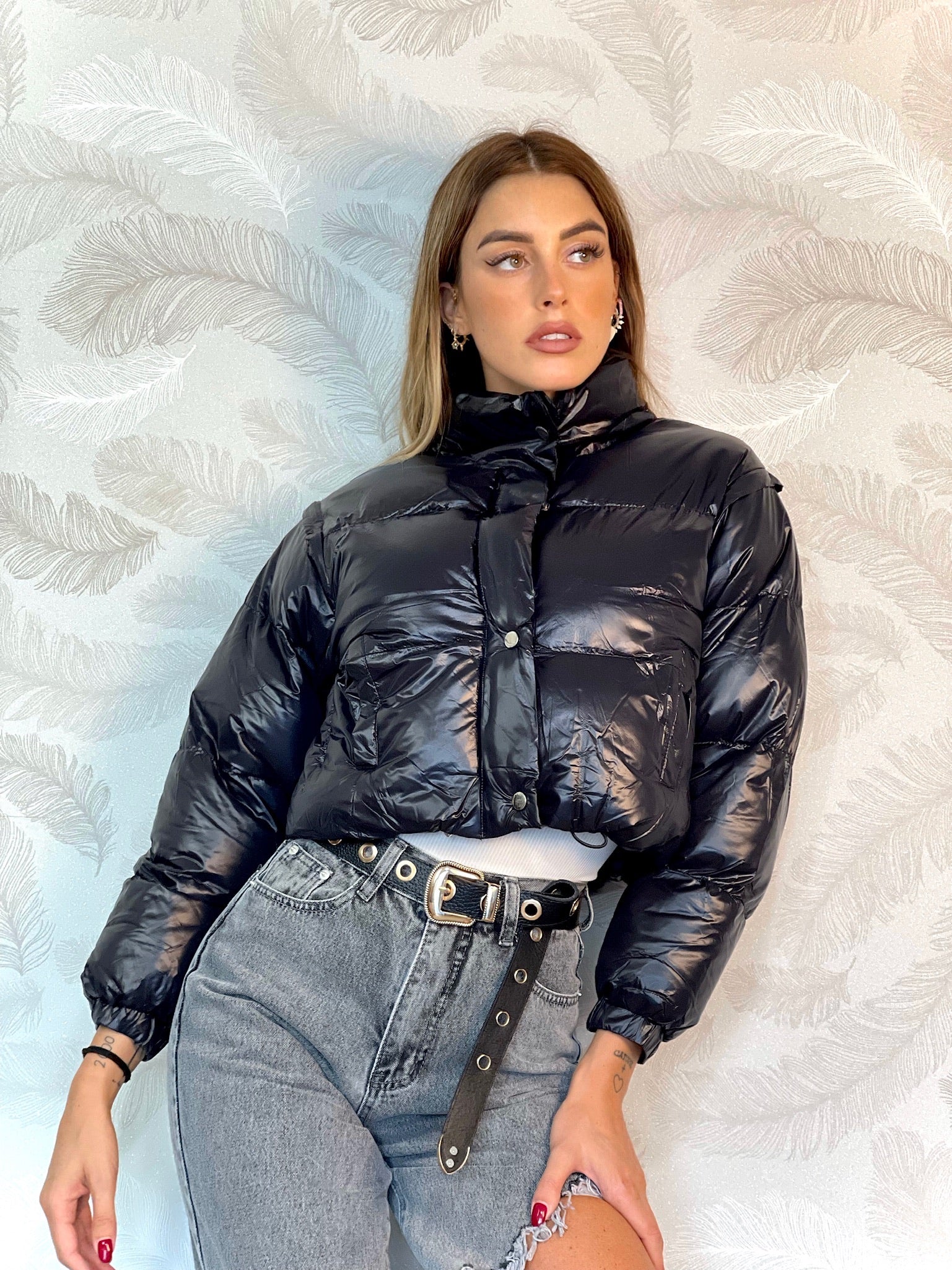 Piumino Crop nero
