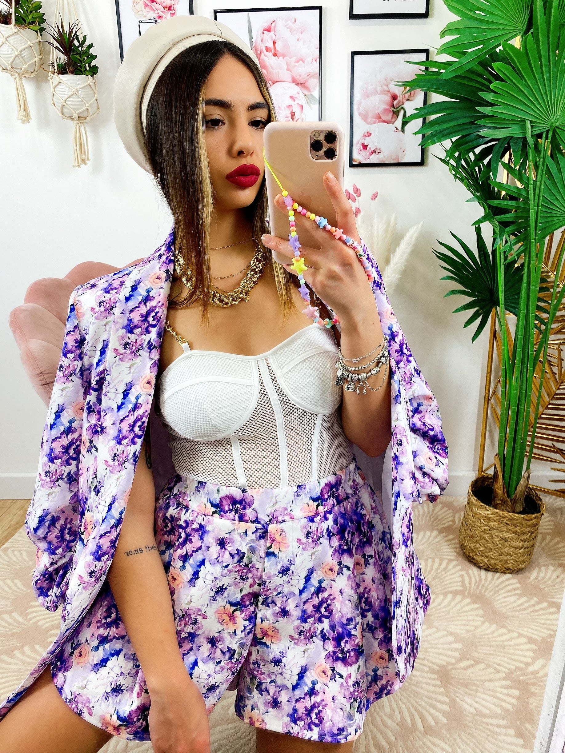 Completo Giacca e Short fiori lilla
