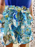 Short a fiori azzurri con fiocco