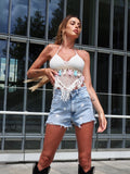 Top crochet bianco con frange