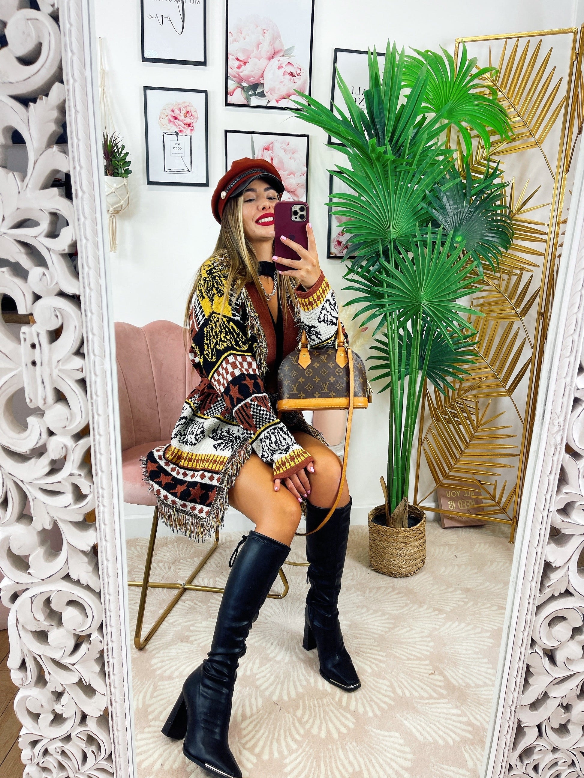 Cardigan con frange dettaglio giallo