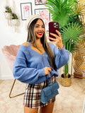 Cardigan con bottoni gioiello e spalle scoperte Carta da zucchero