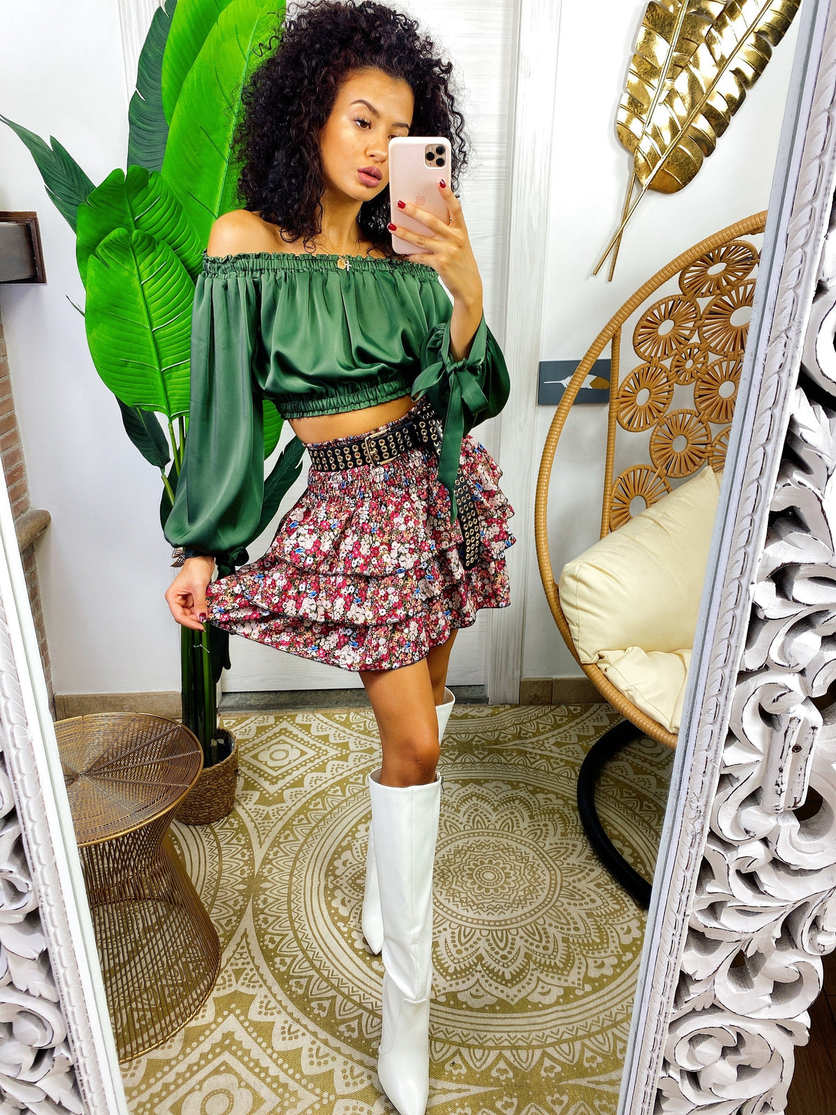 Top in raso manica lunga verde militare