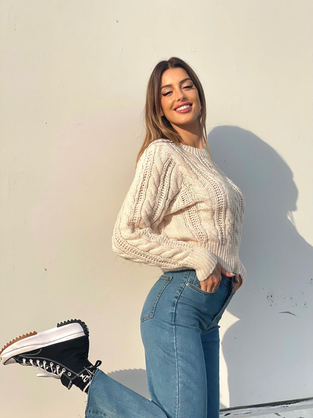 Maglione a trecce Panna