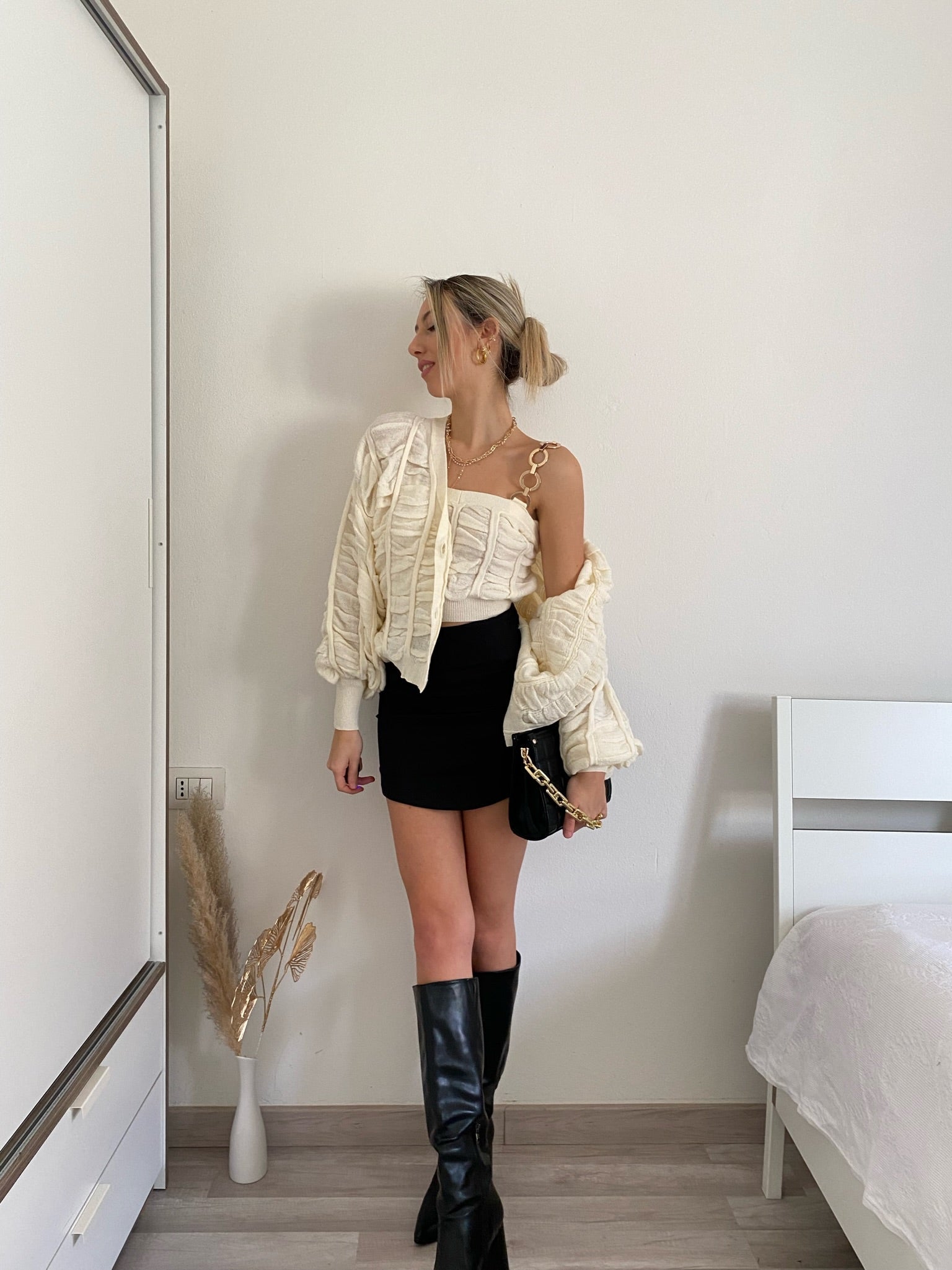 Cardigan panna a trecce