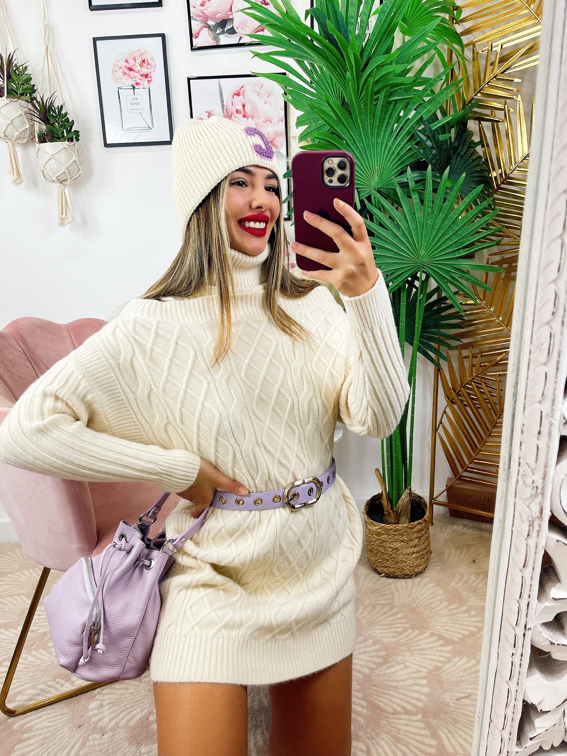 Maxi maglia a collo alto beige