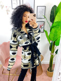 Cardigan Nero e Beige con frange e cinta