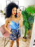 Short etnico dettaglio blu