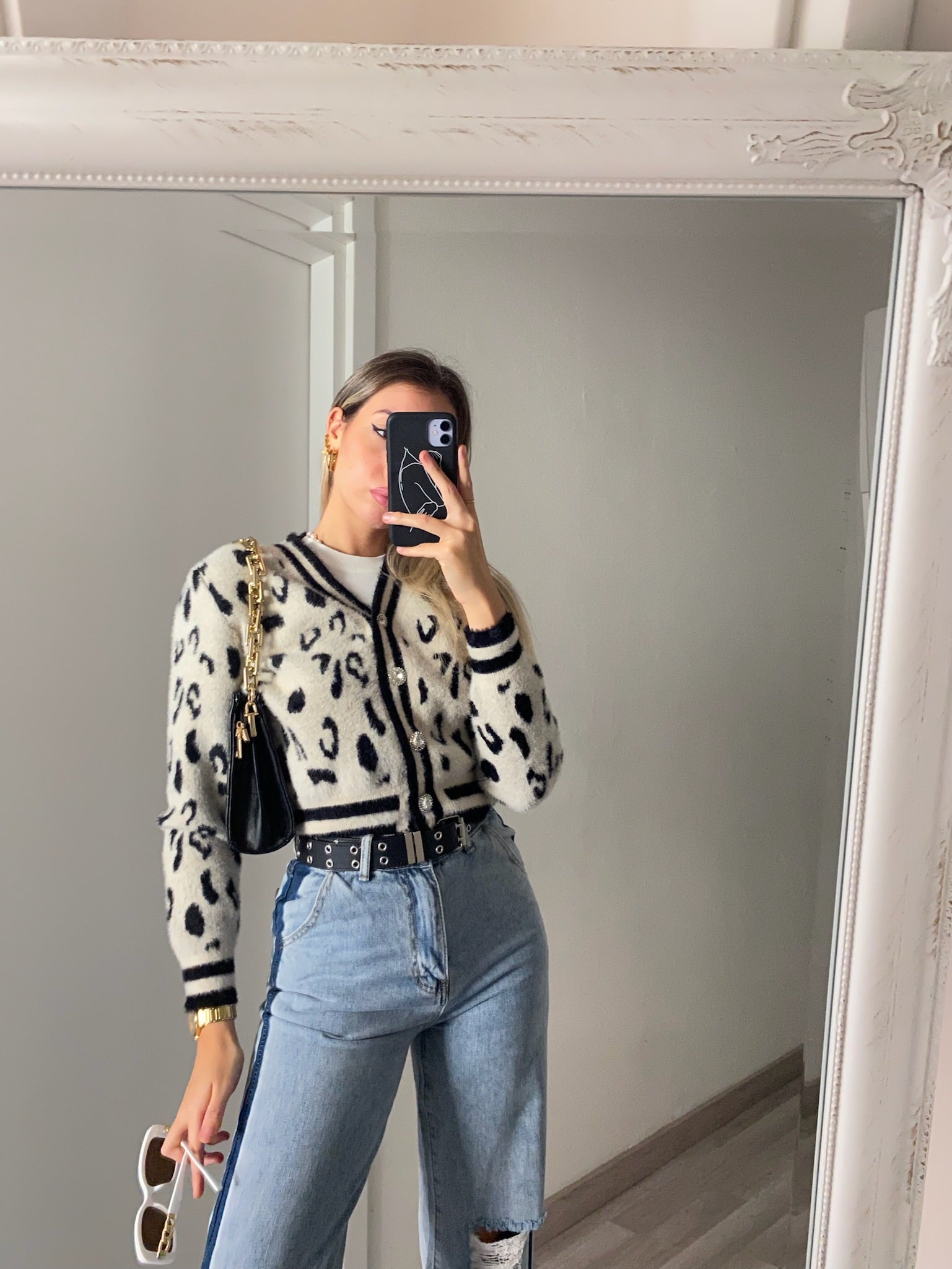 Cardigan animalier bianco nero