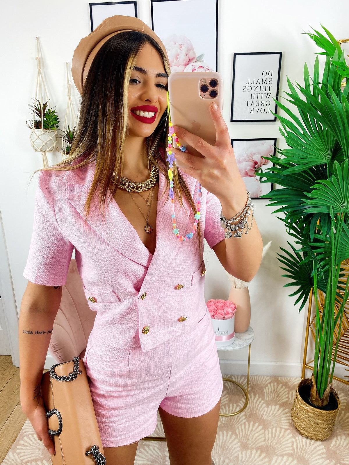 Completo barbie con bottoni oro