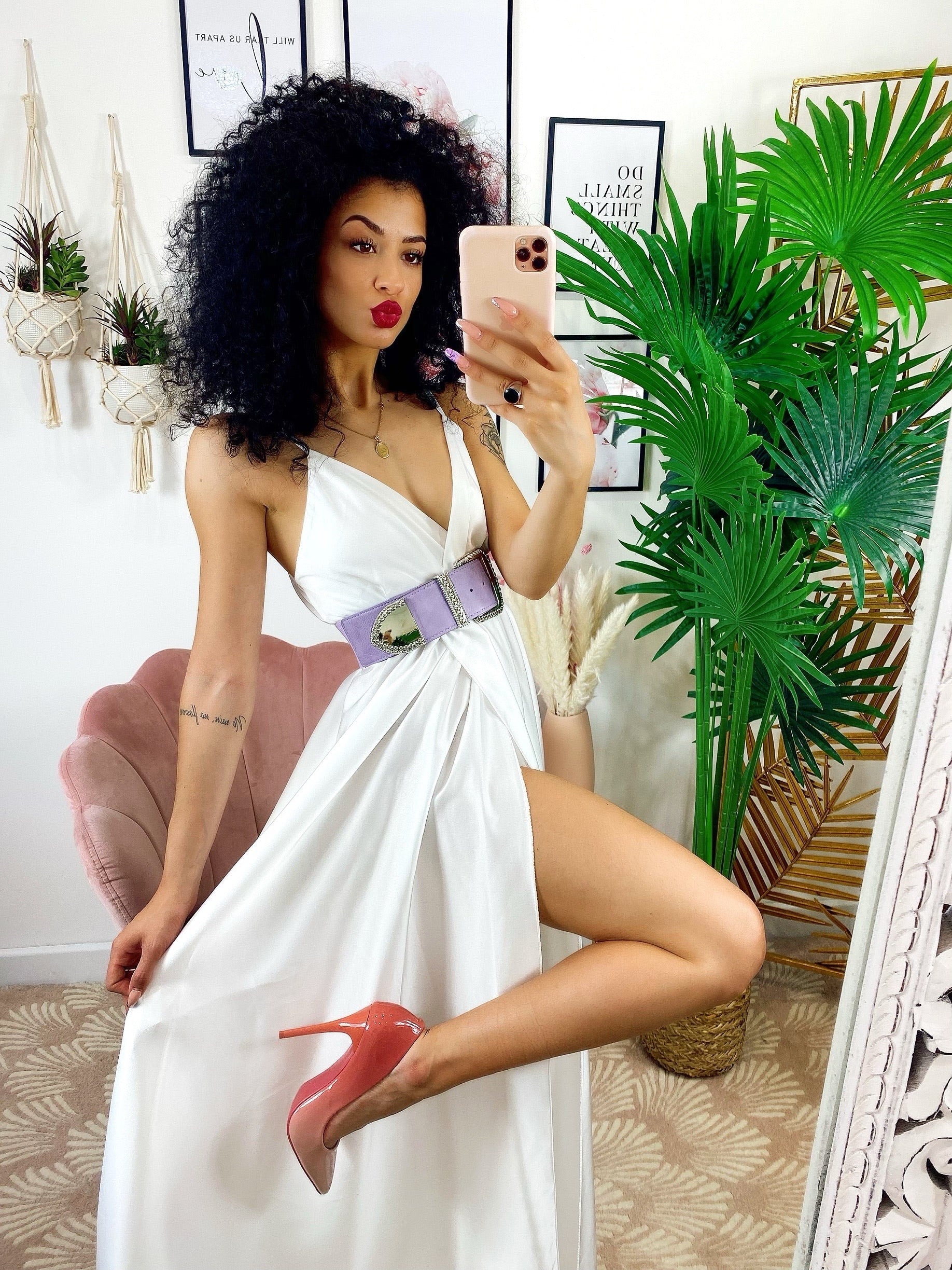 Abito in raso con maxi spacco Bianco