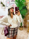 Maglione a trecce bianco, bottoni gioiello