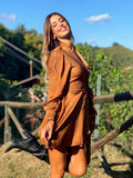 Abito in raso camel