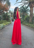Abito rosso cintura in strass