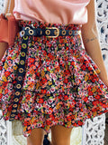 Gonna a balze con fiori rossi e arancio