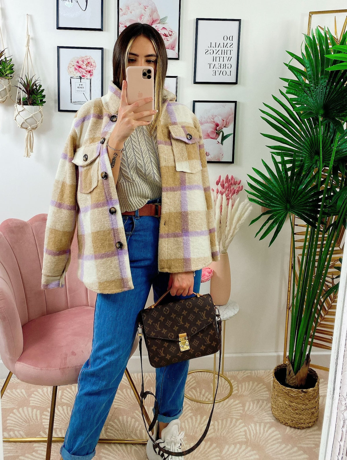Giacca a quadri Beige/Lilla