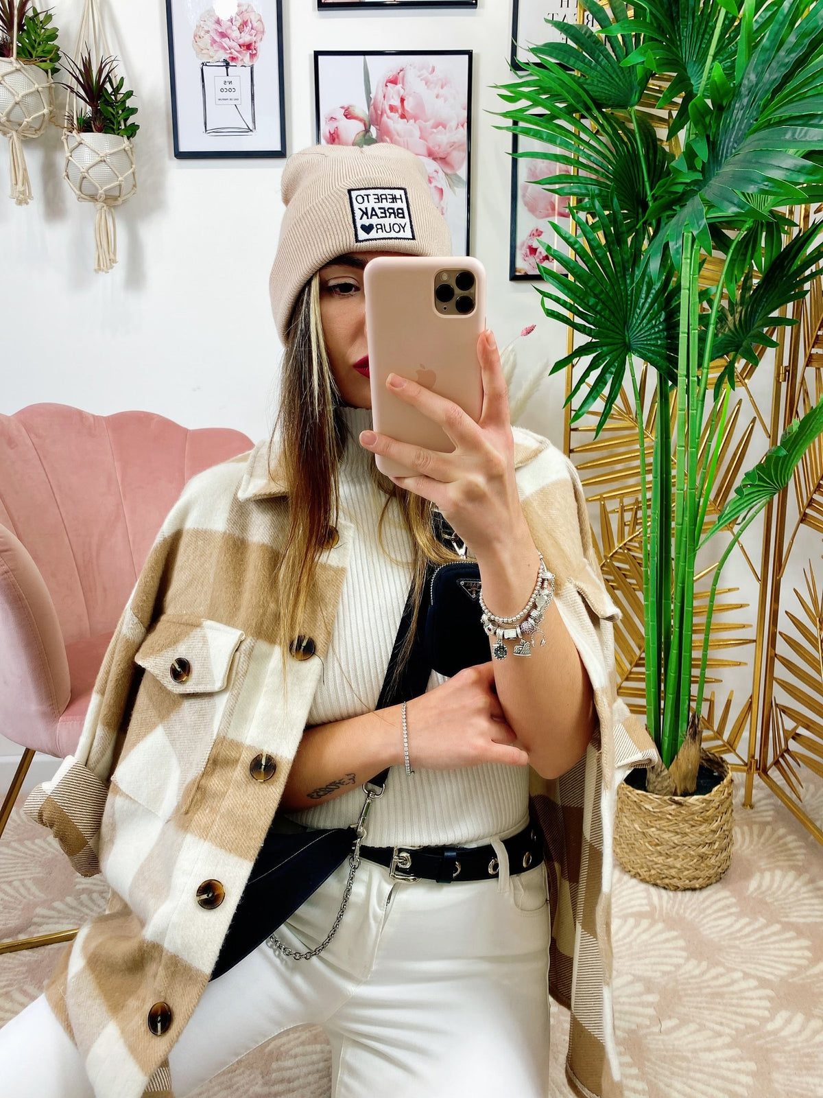 Giacca a quadri Beige con tasche