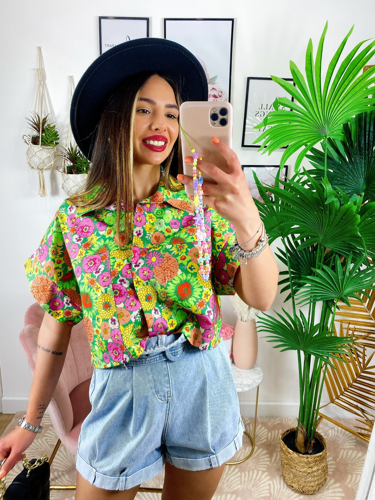 Camicia crop stampa a fiori