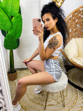 Short in raso con strisce bianche