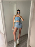 Top in jeans con strass