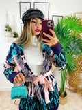 Cardigan con frange e cinta dettaglio Celeste