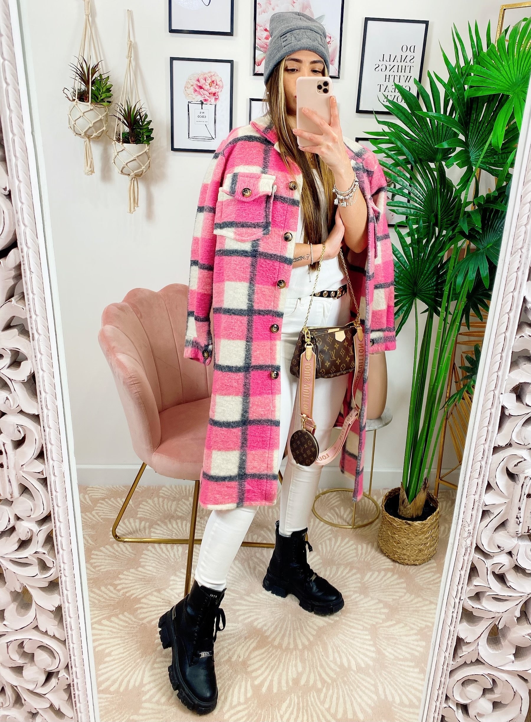 Giacca a quadri lunga Rosa