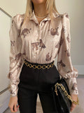 Camicia con stampa animalier beige