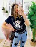 T-Shirt con bulldog e catena Nera
