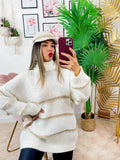 Maglione a collo alto Bianco dettaglio oro