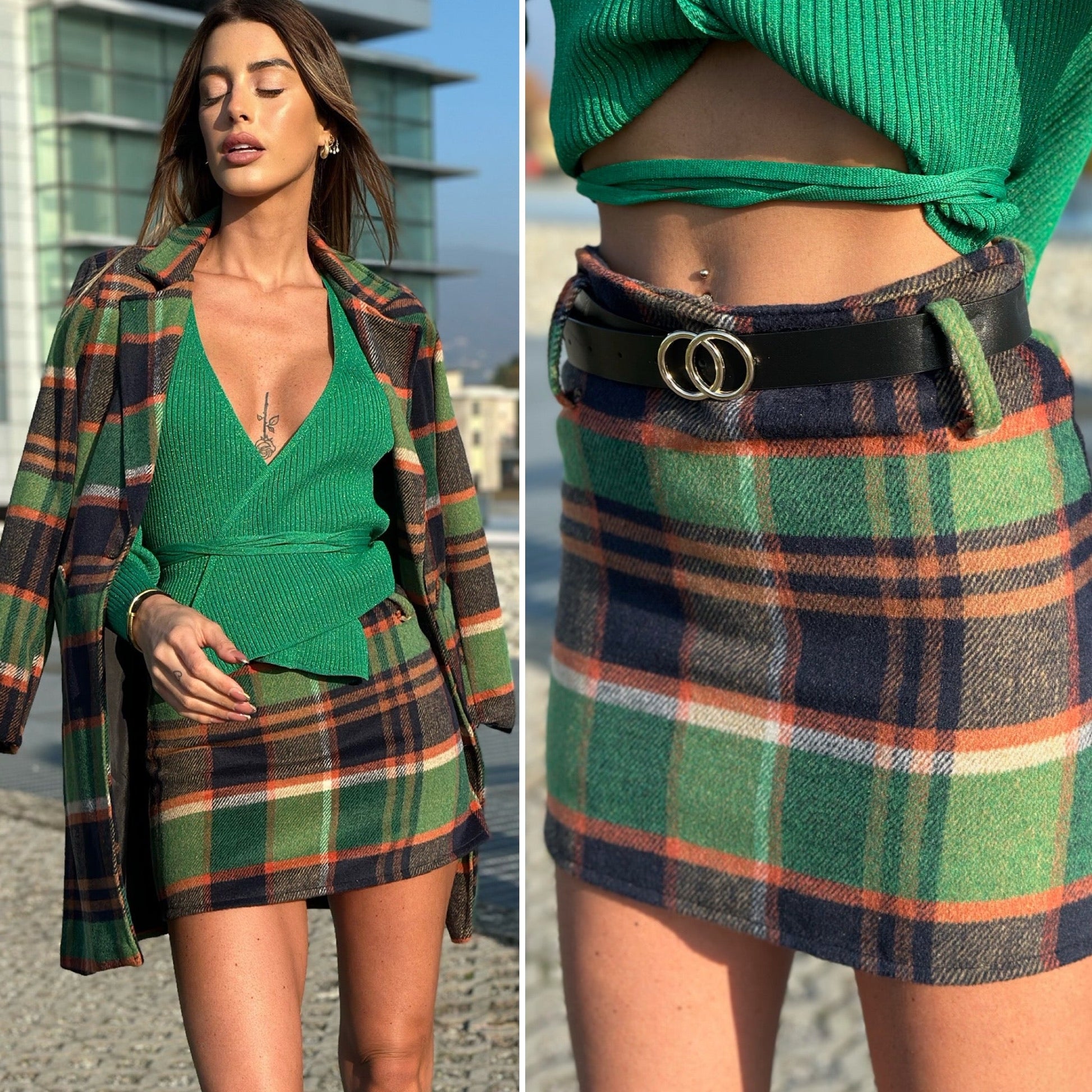 Gonna in tweed verde orange