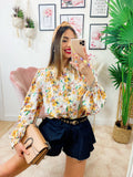 Camicia fiorata sfumature arancio