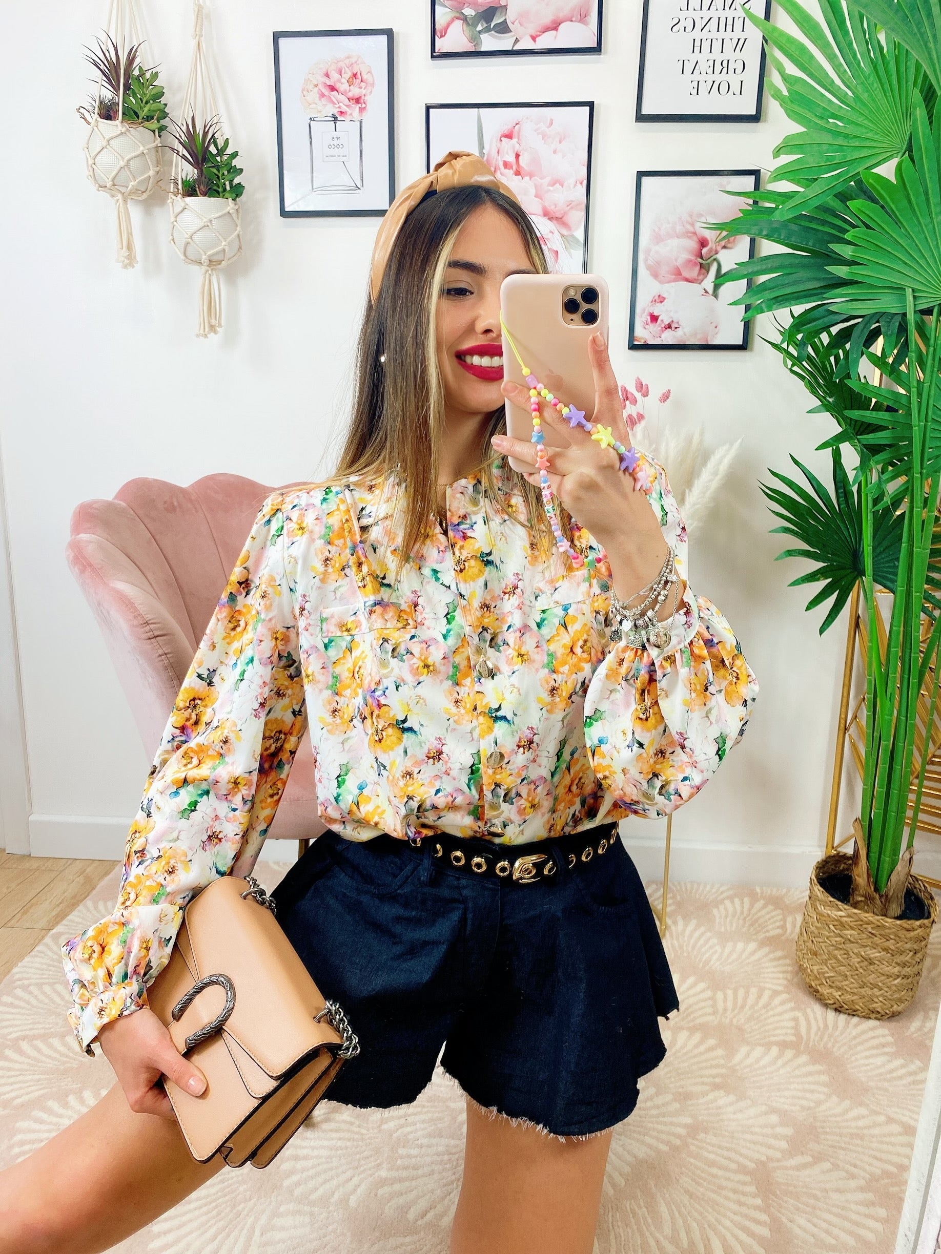 Camicia fiorata sfumature arancio