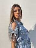 Abito in jeans con frange in paillettes