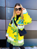 Cardigan frange e cinta giallo