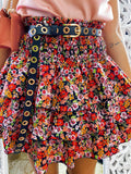 Gonna a balze con fiori rossi e arancio